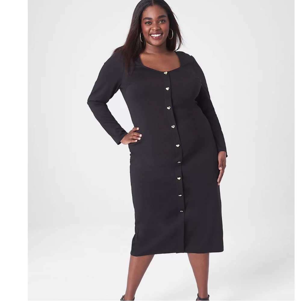Sweetheart-Neck Heart Button-Front Bodycon Dress — NWT